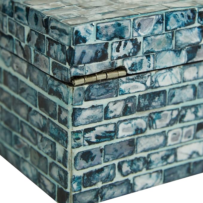 Deco 79 Wood Handmade Decorative Box Decorative Keepsake Boxes with Hinged Lid, Set of 2 Storage Boxes 10", 8"W, Blue
