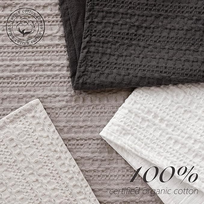 Foindtower Set of 2 Decorative Cotton Waffle Weave Lumbar Throw Pillow Covers Euro Sham Cushion Covers Accent European Pillowcase For Bed Couch Sofa Bedroom Living Room Home Decor 12×20 Inch Dark Grey