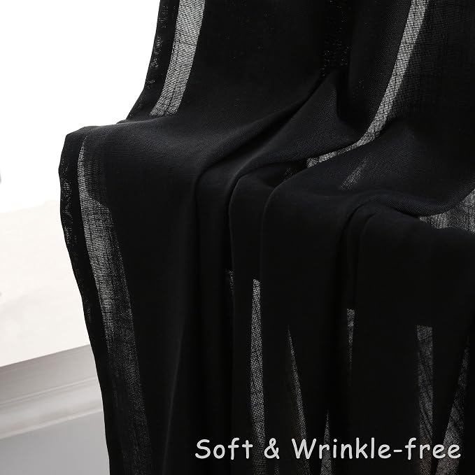 Black Linen Curtains 108 Inches Long 2 Panels for Living Room Divider Grommet Extra Long Black Drapes Neutral Modern Semi Sheer Bay Window Curtain 108 Inch for Cabin Bedroom Sliding Door 9 Ft Tall