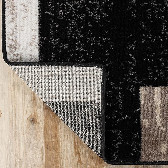 Superior Indoor Area Rug, Jute Backed, Modern Geometric Patchwork Floor Decor for Bedroom, Office, Living Room, Entryway, Kitchen, Hardwood Floors, Rockwood Collection, 9' x 12', Ivory-Beige