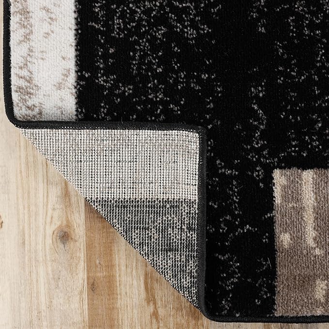 Superior Indoor Area Rug, Jute Backing, Plush Modern Rugs for Entryway, Kitchen Floors, Office Floor Cover, Color Block Rugs, Rockwood Collection, 5' x 8', Ivory/Beige