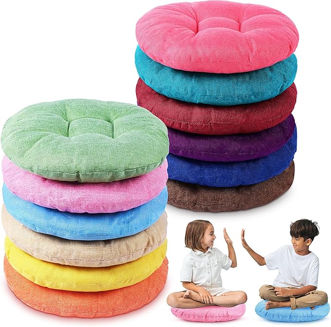 Fumete 12 Pcs 16 Inch Floor Cushions Pillow for Kids Bulk Classroom Round Flexible Seating Floor Cushions for Students Home Daycare School Reading Corner Yoga Meditation Picnic (Elegant)