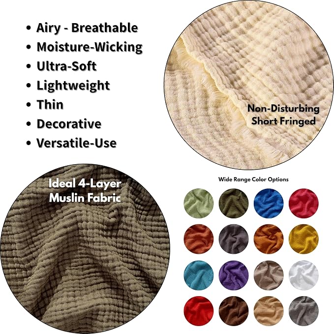 Muslin Blanket - Pure 100% Turkish Cotton Airy Soft Light Versatile Gauze Throw Blanket for Bed, Couch, Sofa (Beige, Twin XL Size (71" x 95" inch))