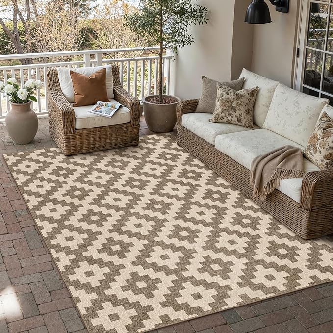PureCozy Brown 5x7 Area Rug for Living Room Machine Washable Large Rug Non-Slip Soft Low Pile Carpet Checkered Stain Resistant Indoor Office Throw Rug for Bedroom Dining Room