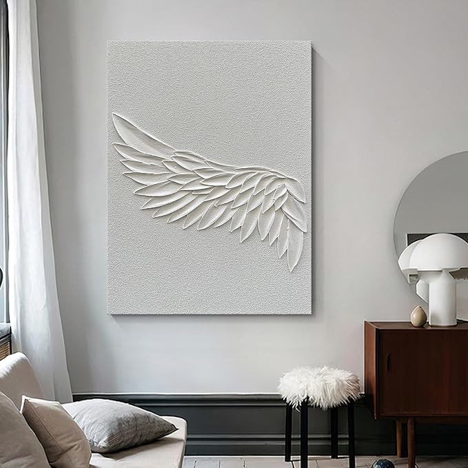 Hand-Painted Modern Abstract Art Oil Painting White Wings Texture Art Painting Home Wall Decorative Art 40x28 inches