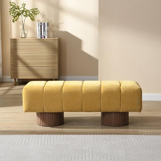 Christopher Knight Home Manila 50" Chenille Fabric Dining Bench for 2 People, Upholstery Ottoman Bench, End of Bed Footstool, Living Room Sofa Extra Seat/Footrest, No Assembly Needed, Mustard Yellow