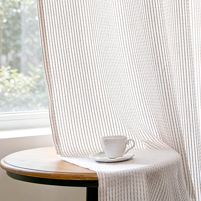 DriftAway 3D Chenille Striped Curtains 90 Inches Long Tweed Linen Textured Light Filtering Woven Embroidered Luxury Soft Drapes for Living Room Bedroom Grommet Privacy 2 Panels W52 x L90 Taupe