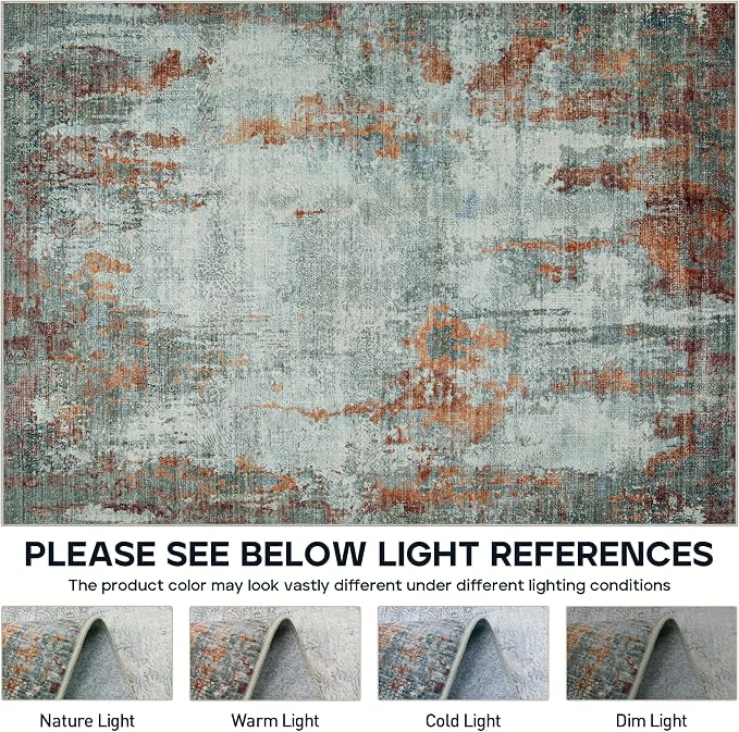 10x14 Area Rugs Large Living Room Rug Washable: Modern Abstract Rug Indoor Modern Carpet Non Slip for Dining Room Bedroom Nursery Home Office Red Brown
