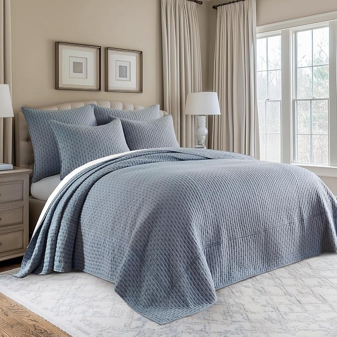Levtex Home - Cross Stitch Bedspread Set - Full Bedspread and Two Standard Shams - Cross Stitch Pattern - Bedspread (100x104in.) and Sham (20x26in.) - Cotton