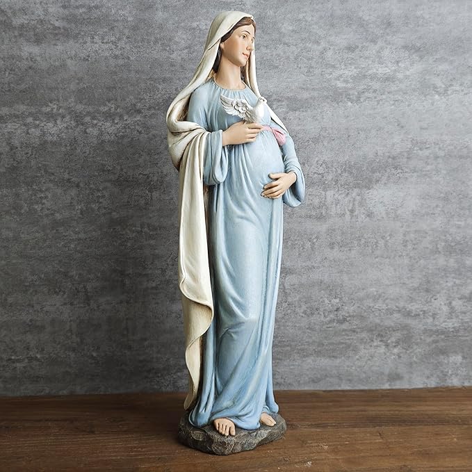 BC Catholic Expectant Mary Mother Statue, 12.8" H Blessed Virgin Mary Figure, Pregnant Mary for Pregnant Mom Gift, Inspirational Home décor of Peace Love Hope, Handpainted by Buildclassic