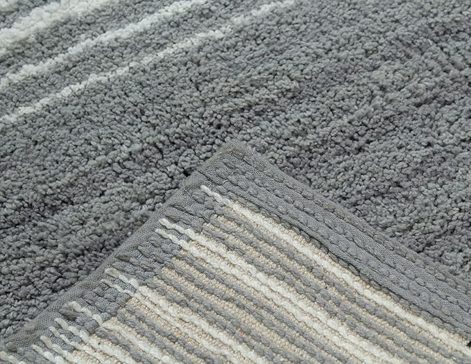 Home Weavers 100% Cotton Gradiation Collection Bathroom Décor | Washable Rug | Bathroom Mat | Kitchen Mat | Bathroom Rug Set | Bath Mat Set | Bath Floor Mat Non Slip, 2 Piece Set(S+M), Gray