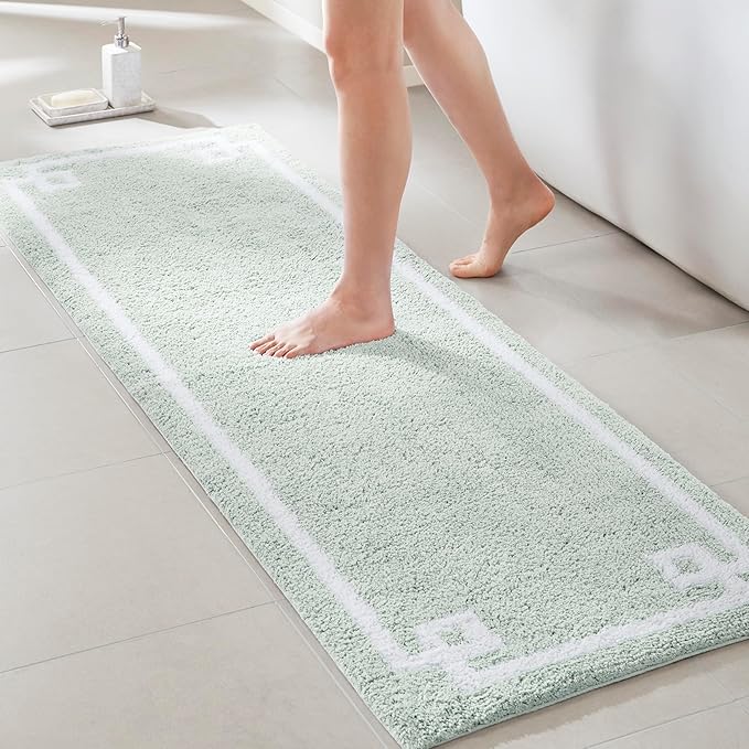 Madison Park Evan 100% Cotton Bathroom Rug Non Slip Backing-Luxrurious Tufted Plush Bath Mat Absorbent, Quick Dry, Spa Design Shower Room Décor, 24x72, Seafoam
