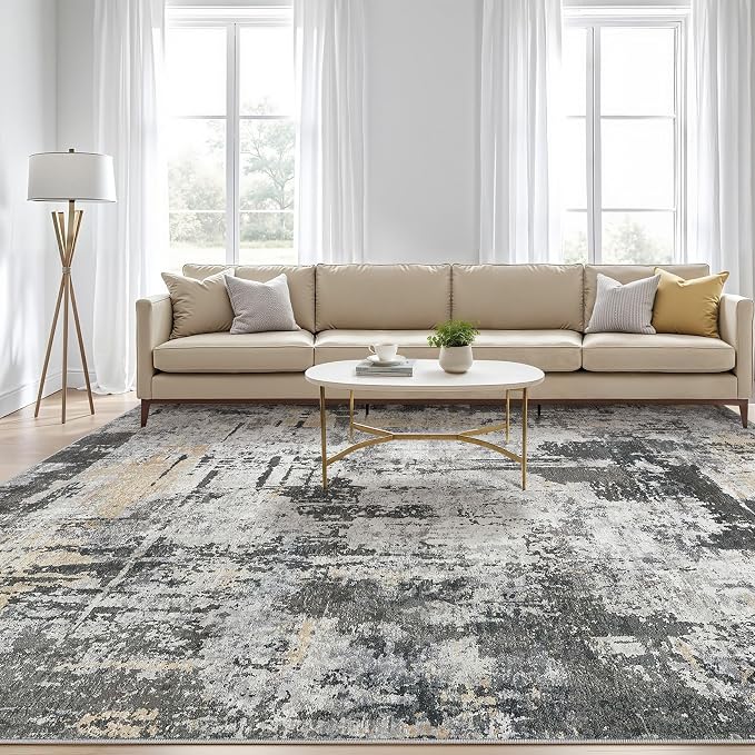 6x8 Area Rug Living Room: Washable Large Abstract Modern Soft Rug Stain Resistant Indoor Floor Non-Slip Accent Carpet for Bedroom Nursery Playroom Dining Room Office Dorm Home House- Black Gold