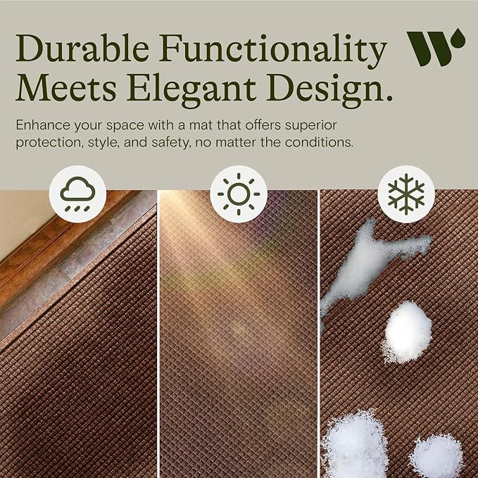 WaterHog Squares Front Door Mat Indoor Outdoor Entrance, Absorbent All-Weather Doormat Non-Slip Rubber Backing, Dirt & Moisture Trapper, Low Profile, Easy Clean, Made in USA, 35.5"x59.5" Dark Brown