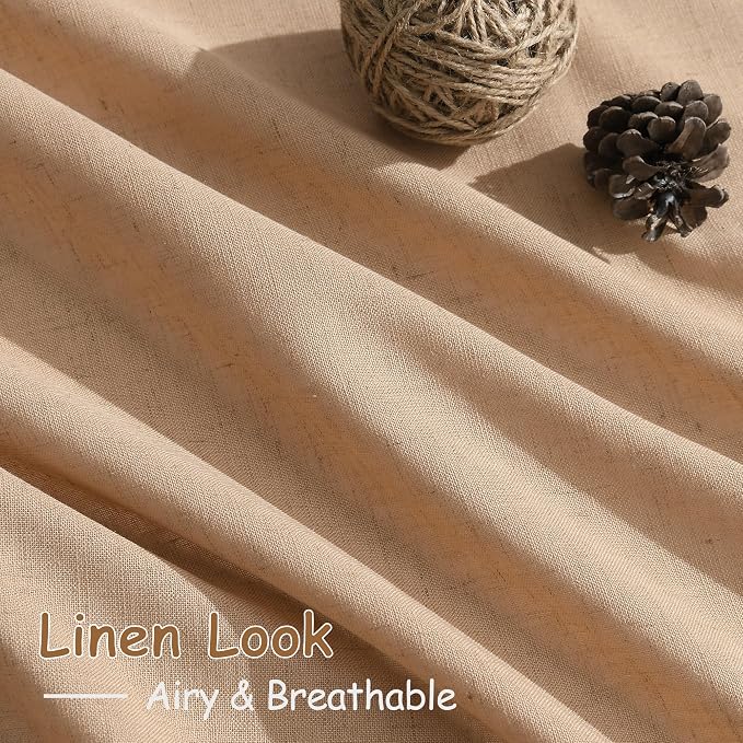 Nanspring Camel Linen Curtains Extra Long 120 Inches Long for Living Room 2 Panel Set Back Tab Light Filtering Boho Farmhouse Semi Sheer Curtain Drapes for Dining Room Large Window 10 FT Tall