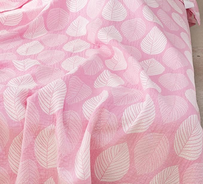 MEJU Leaf Pink Kids Young Girls Muslin Lightweight Blanket for Bed Sofa Couch 100% Combed Cotton 3 Layer Soft Warm Reversible Modern Throw Blanket Bedspread Bed Coverlet Twin 60 in x 80 in