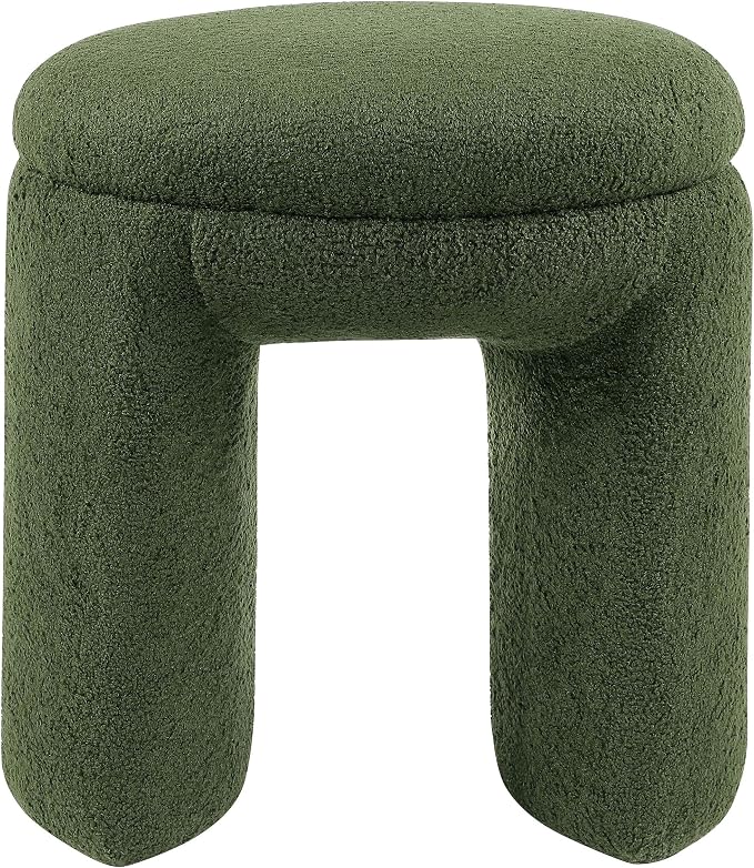 Furniture of America Rami Modern 18-inch Solid Wood Upholstered Ottoman with Pedestal Base, Vanity Stool Chair, Small Foot Stool for Bedroom, Living Room, Entryway, Green