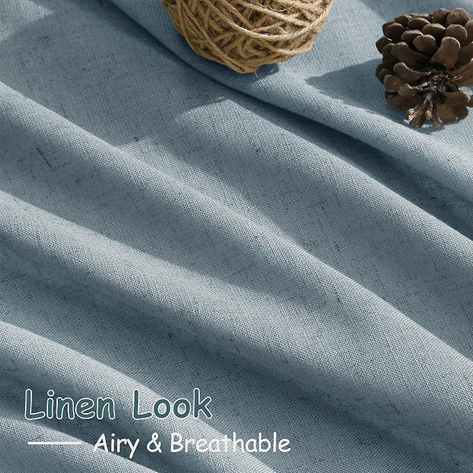 Light Blue Linen Curtains 63 Inches Long 2 Panel Sets for Living Room Bedroom Rod Pocket Back Tab Light Filtering Drape for Kitchen Window Short Protect Privacy Curtain Modern Farmhouse Decor 52x63