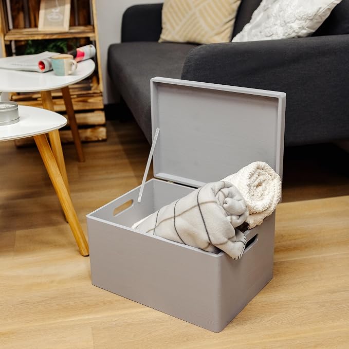 Creative Deco Large Gray Wooden Box Storage with Hinged Lid | 15.8x11.8x9.44in (+-0.5) | Keepsake Gift Box Storage Document | Wood Chest Trunk PRODUCT NOT INTENDED FOR 15 YEARS OR BELOW | Solid pine storage box with a lid for keepsakes, crafts, station...