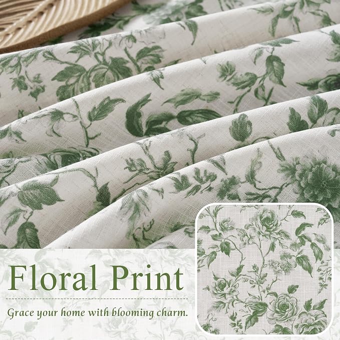 StangH Cottagecore Sage Green Floral Curtains for Bedroom, Vintage Peony Print Linen Textured Light Filtering Window Drapes, French Country Style Aesthetic Room Decor, W52 x L84, 2 Panels