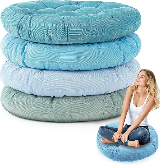 Jerify 4 Pcs Floor Pillow Cushions Large Round Square Large Meditation Floor Pillow for Classroom Adult Meditation Picnic Party Seating Learning Daycare School (Round,Cold Colors)