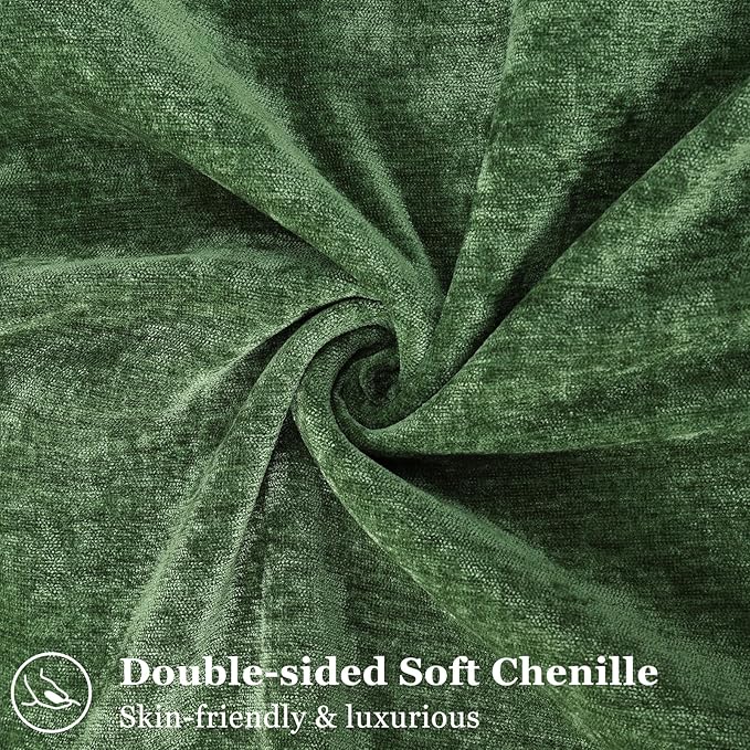 decorUhome Summer Couch Euro Sham Throw Pillow Covers 24x24 Set of 2, Decorative Soft Velvet Modern Cozy Chenille Pillow Cases with Elegant Design for Sofa Bed Living Room Home Decor, Moss Green