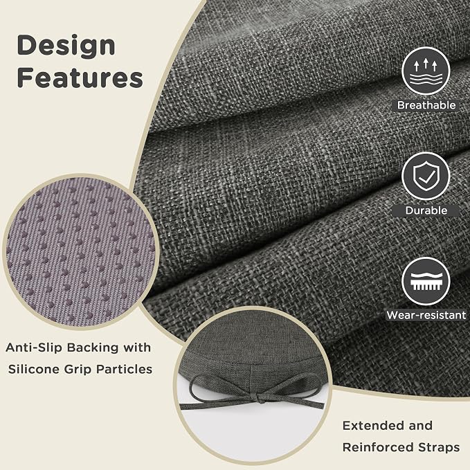 AddGrace Round Bar Stool Cushions with Ties Set of 2 Non Slip Seat Cushions 12x12 Inch Washable Chair Pads Removable Washable Cover Dark Grey