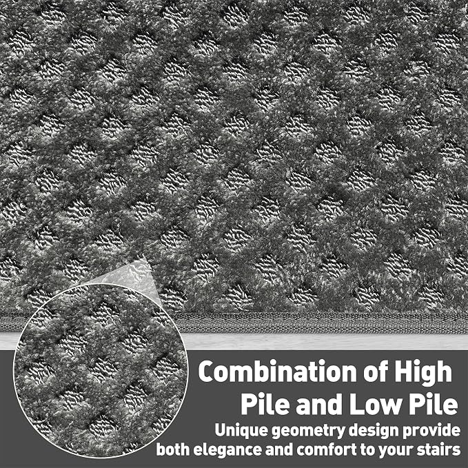 PURE ERA Carpet Stair Treads Tape Free Non Slip Indoor Stair Carpet Stair Protectors Pet-Friendly Non-Slip Skid Resistant Washable Reusable 8" x 30"(2 Pieces,Gray Mini-Diamond Trellis)