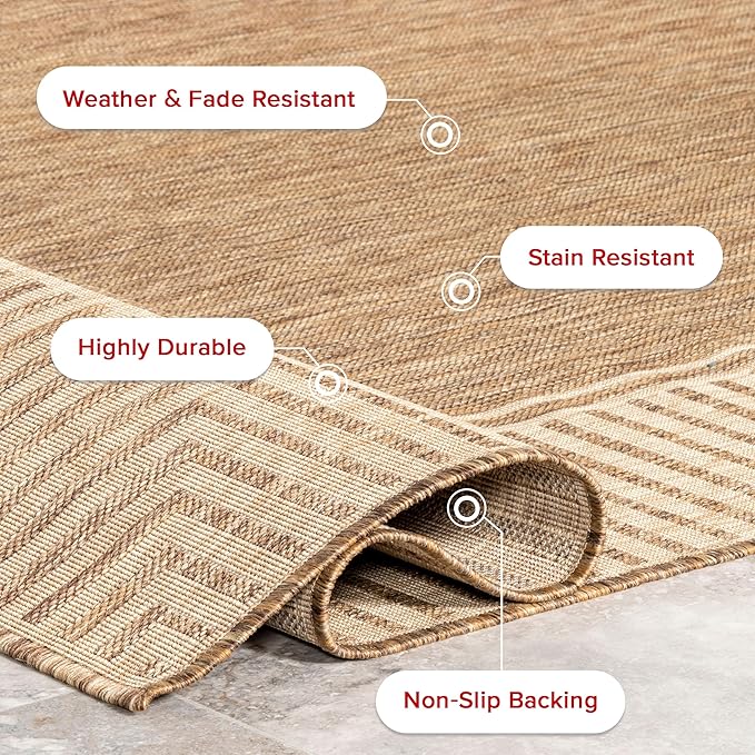 Nuloom Asha Light Brown/Ivory, 2' x 3', Casual, Striped Border, Soft and Cozy, High Traffic, Easy Clean, Durable Area Rug for Indoor/Outdoor Patio, Deck, Porch, Garden, Courtyard