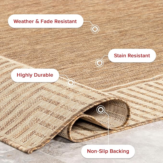 Nuloom Asha Light Brown/Ivory, 3'6" x 5', Casual, Striped Border, Soft and Cozy, High Traffic, Easy Clean, Durable Area Rug for Indoor/Outdoor Patio, Deck, Porch, Garden, Courtyard