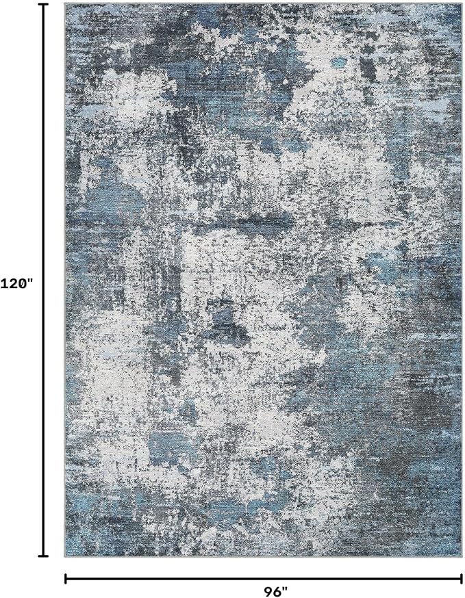 DMOYEST Area Rug Living Room Rugs - 8x10 Large Soft Indoor Neutral Modern Abstract Low Pile Washable Rug Carpet for Bedroom Dining Room Farmhouse Home Office - Grey Blue