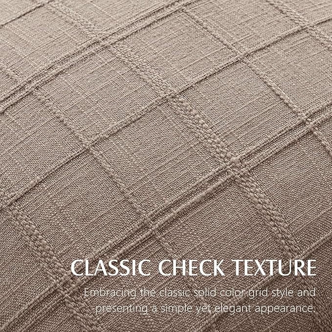 Foindtower Set of 2 Decorative Linen Check Throw Pillow Covers Neutral Farmhouse Vintage Cushion Covers Modern Boho Home Decor for Sofa Chair Couch Bedroom Living Room,26×26 Inch,Tan Taupe