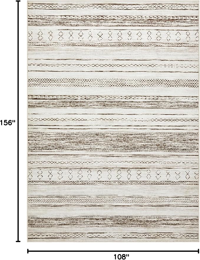 Tortania Area Rug Living Room Rugs - 9x13 Washable Large Soft Neutral Boho Moroccan Bohemian Farmhouse Rug Indoor Floor Carpet for Bedroom Under Dining Table Home Office Decor - Cream Brown