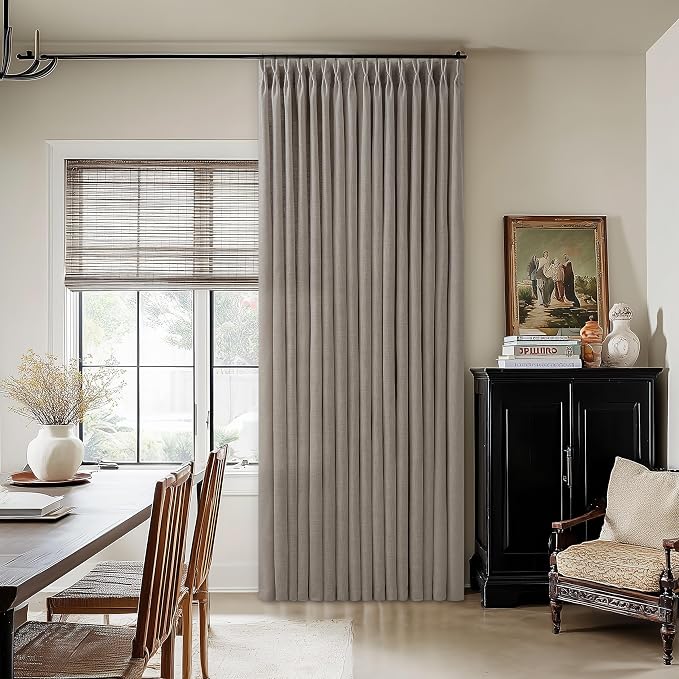 Pinch Pleated Linen 84 Inch Curtains 50 Inch Width for Living Room Divider Light Filtering Thick Taupe Linen Extra Wide Patio Curtains for Sliding Door Balcony Floor to Ceiling Window 1 Panel