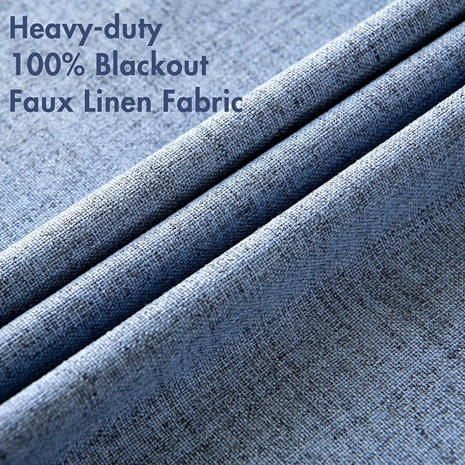 MIULEE Linen Texture Curtains for Bedroom Solid 100% Blackout Thermal Insulated Stone Blue Curtains Grommet Room Darkening Drapes Luxury Decor for Living Room Nursery 52x90 Inch (2 Panels)