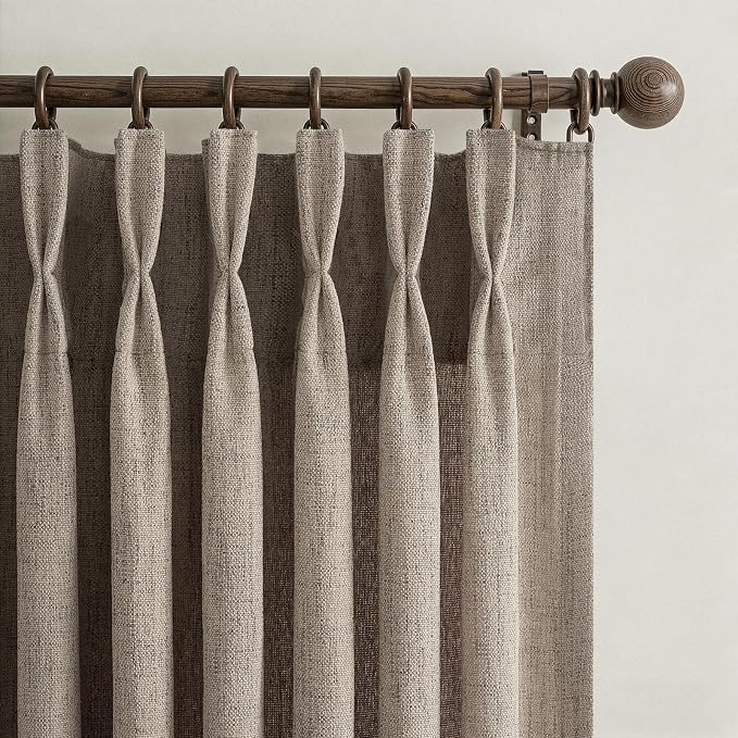 Dark Brown Pleated 102 Inch Extra Long Curtains 4 Panels Set for Sliding Glass Doors, Memory Trained Linen Sheer High Ceiling Cottage Core Curtain Light Filtering Non See Through Large Window Drapes