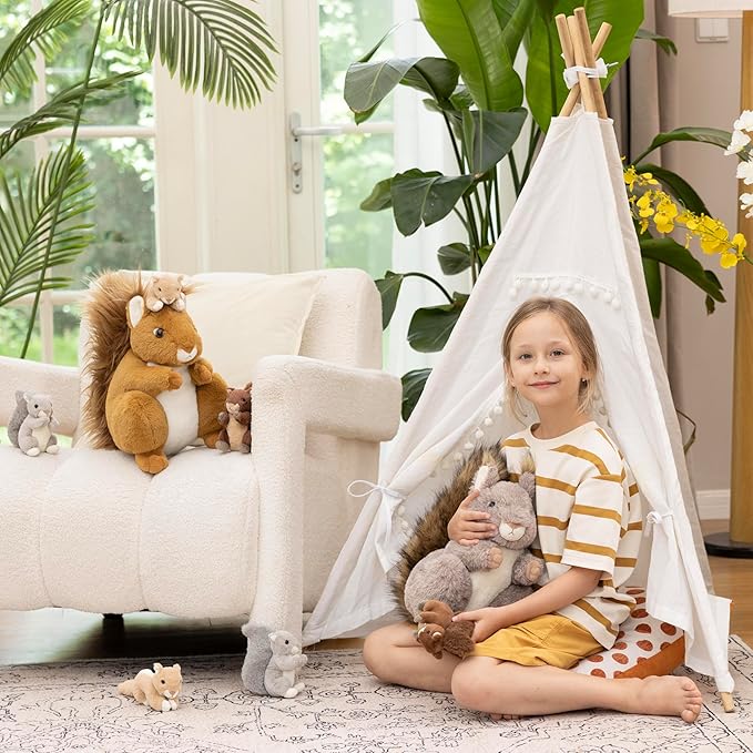 MaoGoLan 4Pcs Squirrels Stuffed Animal, Realistic Squirrel Plush Toys with 3 Baby Squirrels for Small Hand, Adorable Stuffed Squirrels Gift for Forest Animal Lover,Girls,Boys,Kids,Baby Shower