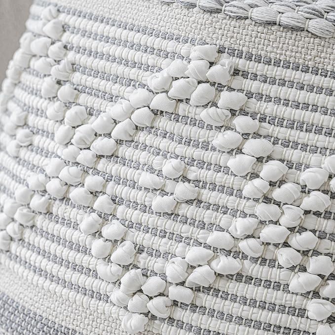 BlissBlush Gray Cream White Boho Throw Pillow Cover 20X20, Boho Woven Textured Pillow Cover, Neutral Pillow Cover, Sofa Couch Bed Farmhouse Lumbar Pillow (Cover ONLY)