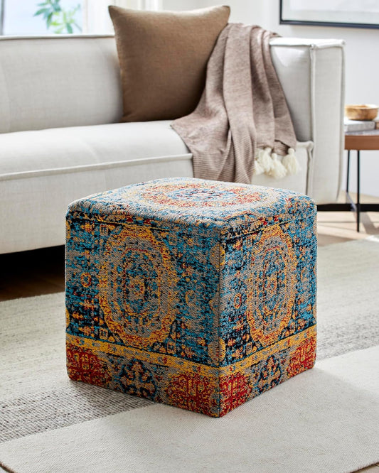 Mark&Day Pouf Ottoman, Kaltenleutgeben Traditional Saffron Cube Pouf Foot Rest for Living Room, Bedroom and Boho Home Decor (18"x18"x18")