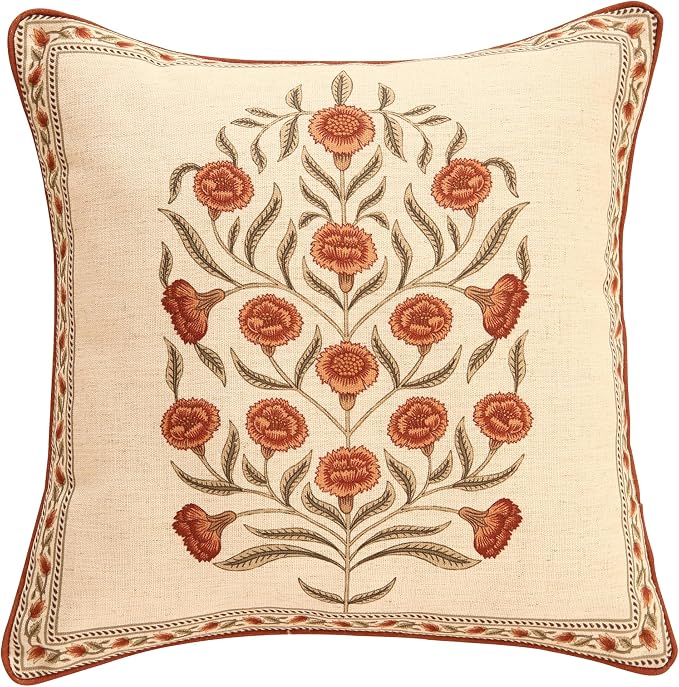 ISAENNE Designer Vintage French Linen Throw Pillow Cover,18"x18"-Albano B | Elegant Square Pillow Cover,Concealed Zipper Design,Floral Pattern,Sofas,Bedroom,Living Room,Lounge Chairs,Decor