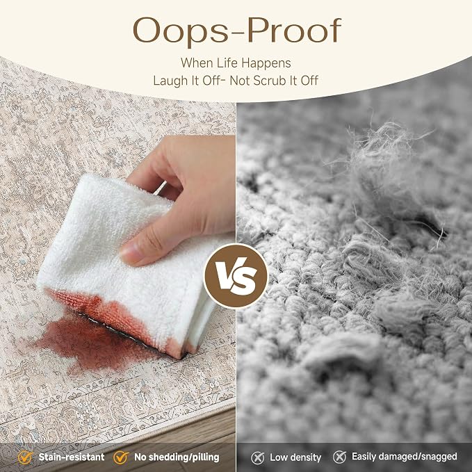 HUGEAR Entryway Area Rugs 2x3 Washable Rug Beige Vintage Rug Carpet Low Pile Non Slip No Shedding Soft Durable Indoor Bedroom Kitchen Home Decor Floor Mat