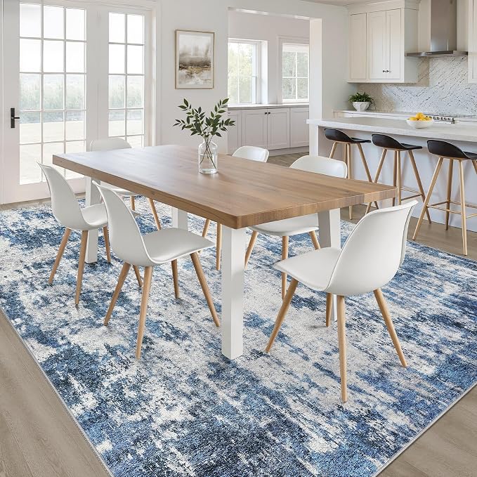 8x10 Area Rugs Living Room: Washable Large Neutral Rug Abstract Soft Modern Stain Resistant Indoor Floor Non-Slip Carpet for Bedroom Nursery Kids Office Playroom Dining Room Under Table- Navy Gray
