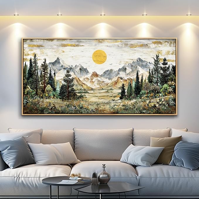 XIGUANGART Large Canvas Wall Art,Wall Decor for Living Room,Forest Wall Art Framed,Mountain Pictures,Nature Paintings Artwork,Rustic Farmhouse Landscape Art Prints for Bedroom Office Decoration 30x60