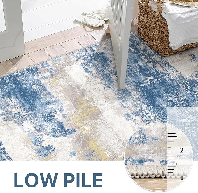BEIMO Area Rugs 6x9 for Living Room Bedroom, Modern Abstract Machine Washable Soft Blue Rug, Floor Carpet with Non Slip Backing for Dining Room