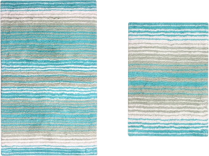 Home Weavers 100% Cotton Gradiation Collection Bathroom Décor | Washable Rug | Bathroom Mat | Kitchen Mat | Bathroom Rug Set | Bath Mat Set | Bath Floor Mat Non Slip, 2 Piece Set(S+M), Turquoise