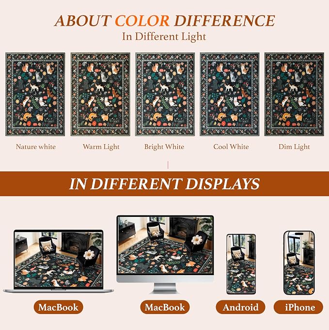 LIANLAM 5x7 Cat Lover's Area Rug, Washable Large Rug with Artistic Feline Design for Living Room & Bedroom, Pet Friendly Non-Slip Soft Carpet, Stain Resistant & Easy Clean(5x7,Black)