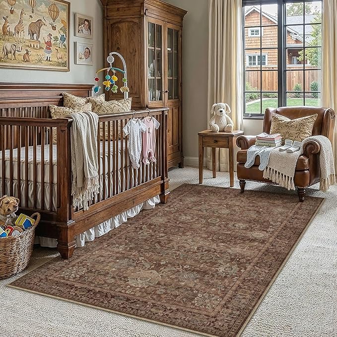 HUGEAR Area Rugs 3x5 Rust Red Washable Rug for Living Room Bedroom Neutral Vintage Rug Carpet Distressed Soft Durable Non Slip No Shedding for Indoor Dining Nursery Farmhouse