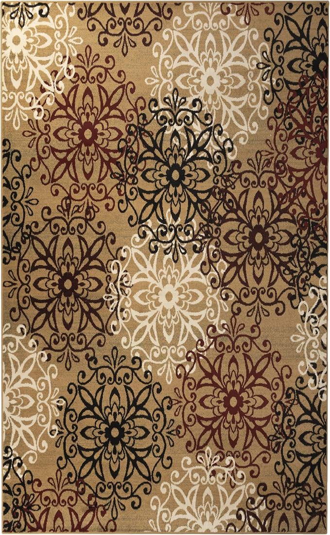 Superior Indoor Area Rug, Jute Backed, Perfect for Entryway, Office, Living/Dining Room, Bedroom, Kitchen, Hardwood Floor, Floral Scroll Decor, Leigh Collection, 5' x 8', Brown