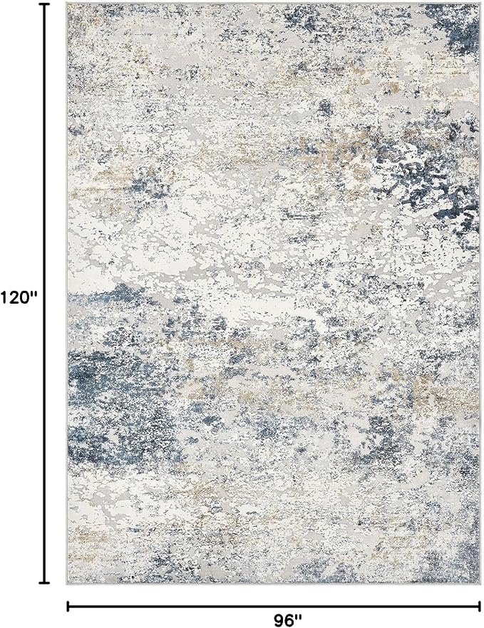 DMOYEST Area Rug Living Room Rugs - 8x10 Abstract Large Soft Indoor Washable Rug Neutral Modern Low Pile Carpet for Bedroom Dining Room Farmhouse Home Office - Beige Blue