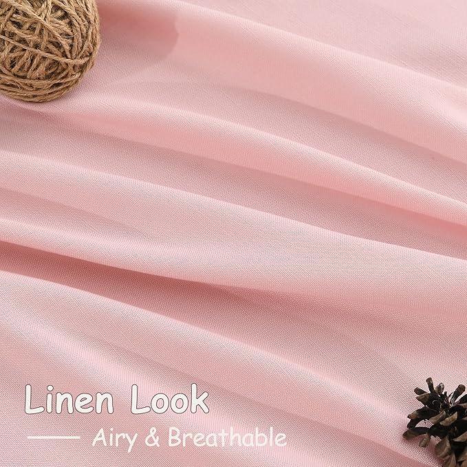 Pink Linen Cafe Farmhouse Kitchen Curtains 36 Inch Length Linen Privacy Light Filtering Pleated Short Curtains with Rod Pocket Back Tab for Over Sink Cafe Girl Bathroom Laundry Room 2 Panels 26Wx36L
